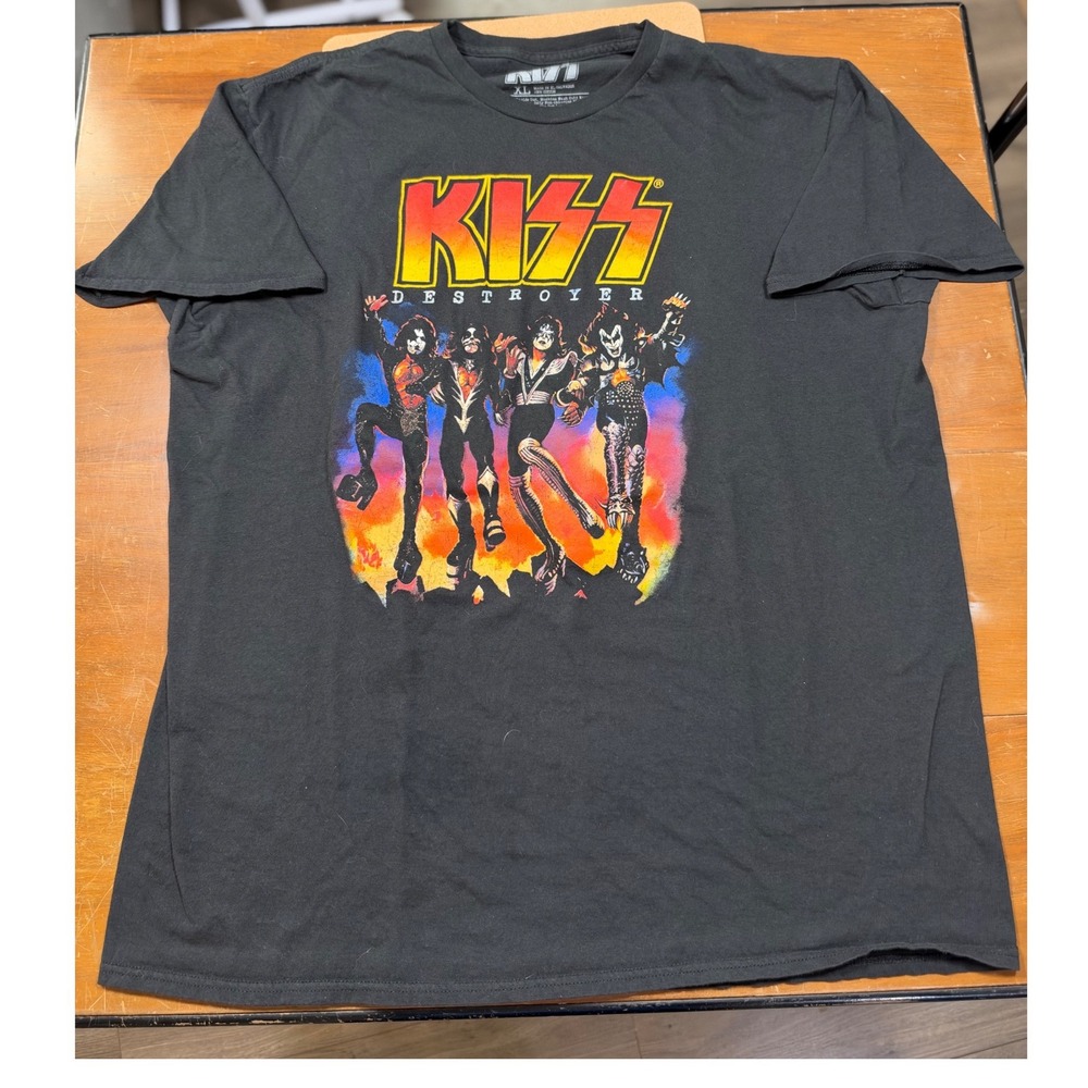 KISS Destroyer Graphic T-Shirt Mens XL Black Excellent Rock Band Concert Tee